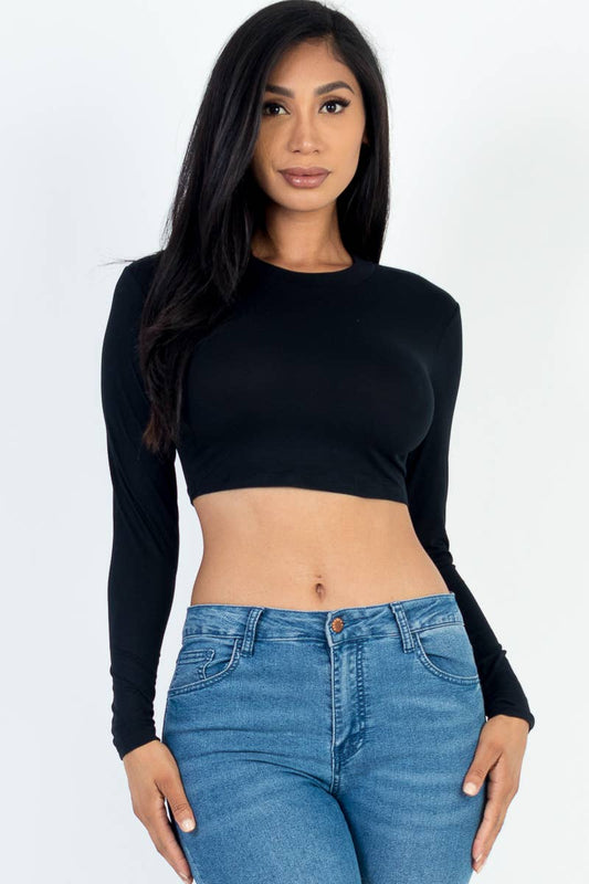 CAPELLA APPAREL - Crew Neck Long Sleeve Cropped Top