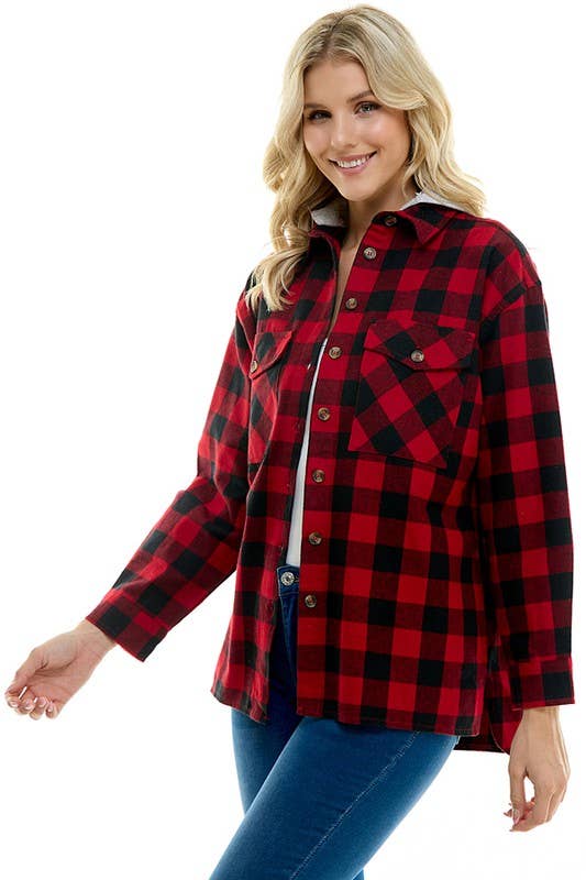 BLUE AGE - Women's oversized Plaid Shirt with Hoodies