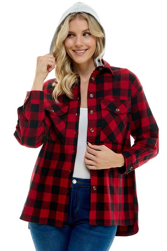 BLUE AGE - Women's oversized Plaid Shirt with Hoodies