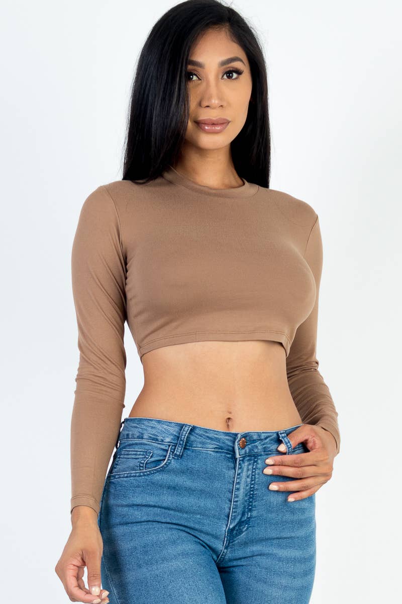 CAPELLA APPAREL - Crew Neck Long Sleeve Cropped Top