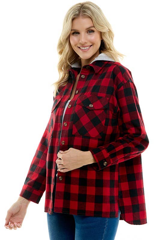 BLUE AGE - Women's oversized Plaid Shirt with Hoodies