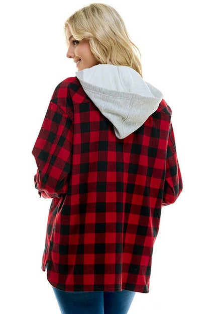 BLUE AGE - Women's oversized Plaid Shirt with Hoodies