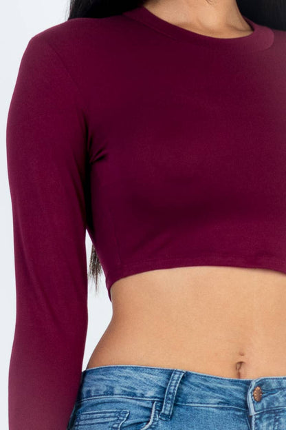 CAPELLA APPAREL - Crew Neck Long Sleeve Cropped Top