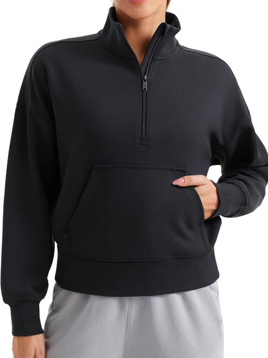 CRZ YOGA SoftAura Half Zip Sweatshirt for Women Long Sleeve Pullover Workout Casual Funnel Neck Tops with Pocket