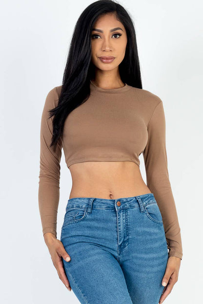 CAPELLA APPAREL - Crew Neck Long Sleeve Cropped Top