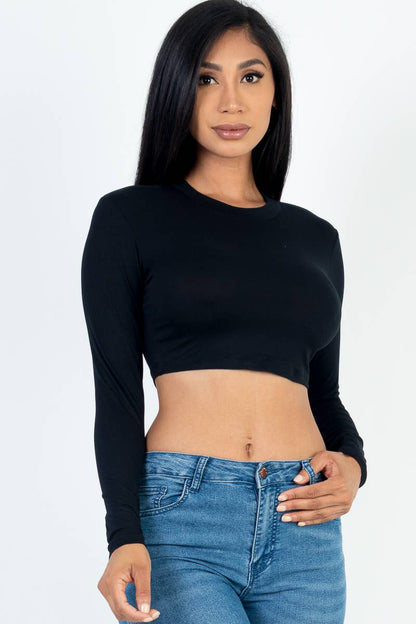 CAPELLA APPAREL - Crew Neck Long Sleeve Cropped Top