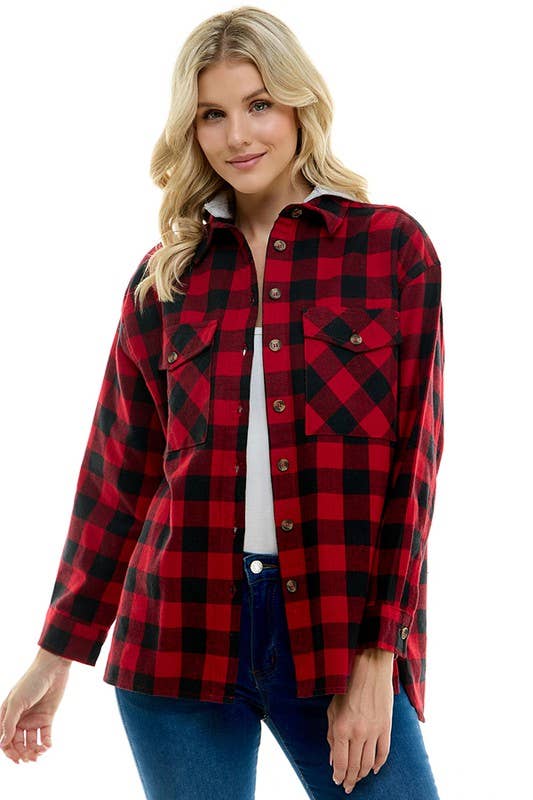 BLUE AGE - Women's oversized Plaid Shirt with Hoodies