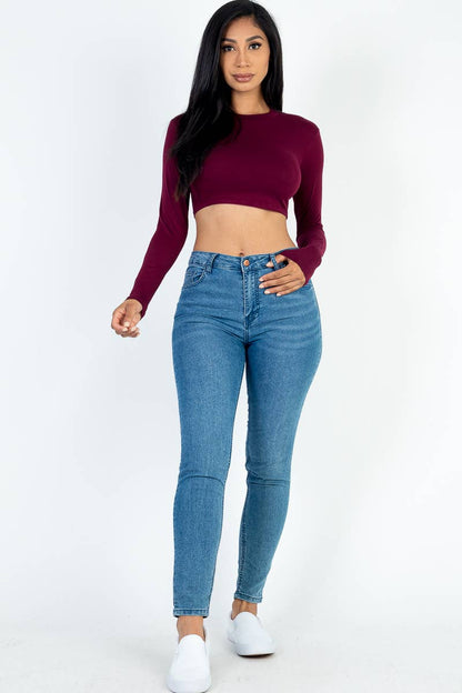 CAPELLA APPAREL - Crew Neck Long Sleeve Cropped Top