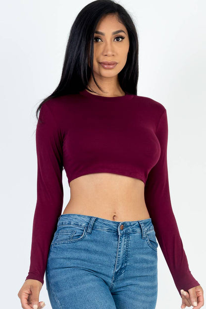 CAPELLA APPAREL - Crew Neck Long Sleeve Cropped Top