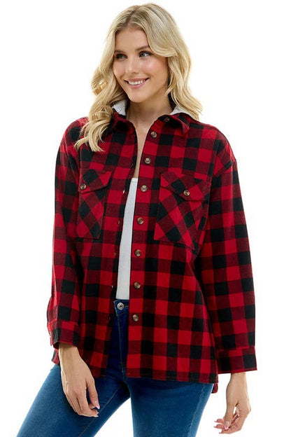 BLUE AGE - Women's oversized Plaid Shirt with Hoodies